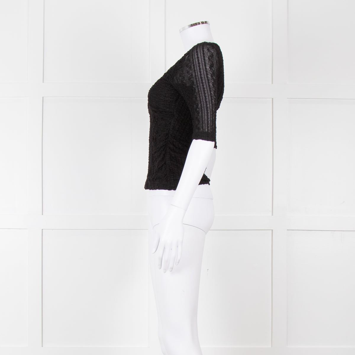 Ganni Black Crinkle Short Sleeve Fitted Top