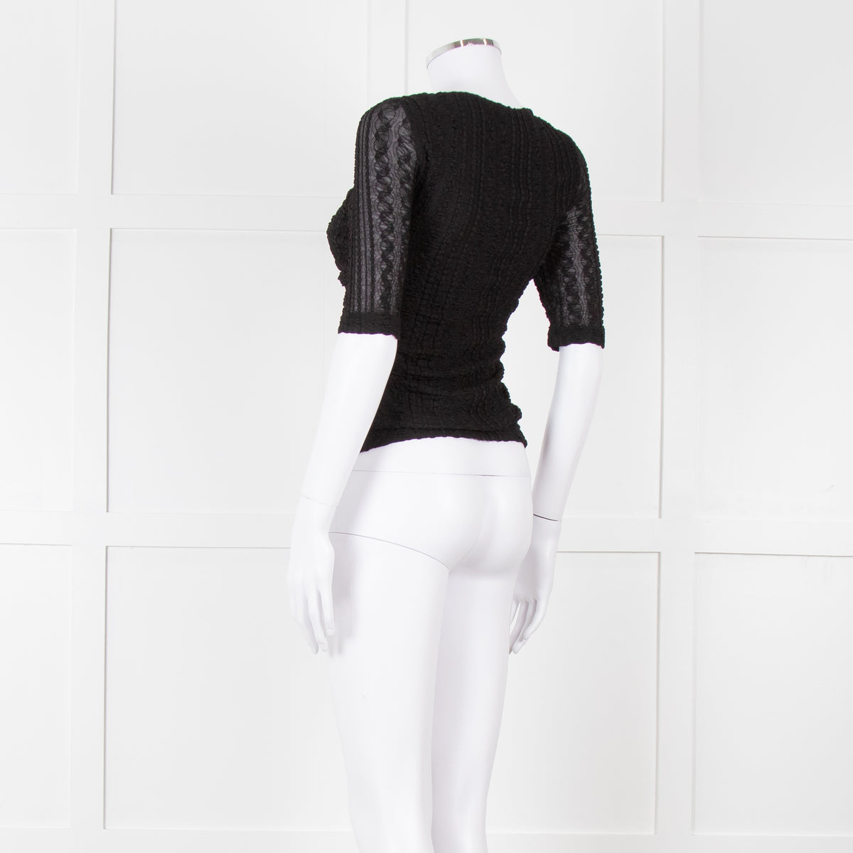 Ganni Black Crinkle Short Sleeve Fitted Top