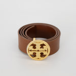 Tory Burch Tan Leather Belt With Gold Buckle