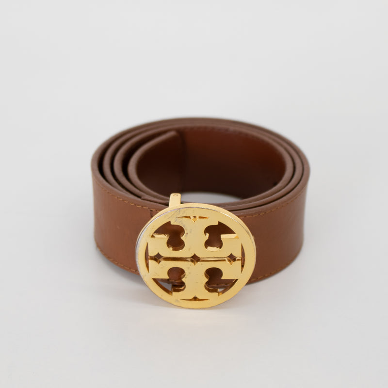 Tory Burch Tan Leather Belt With Gold Buckle