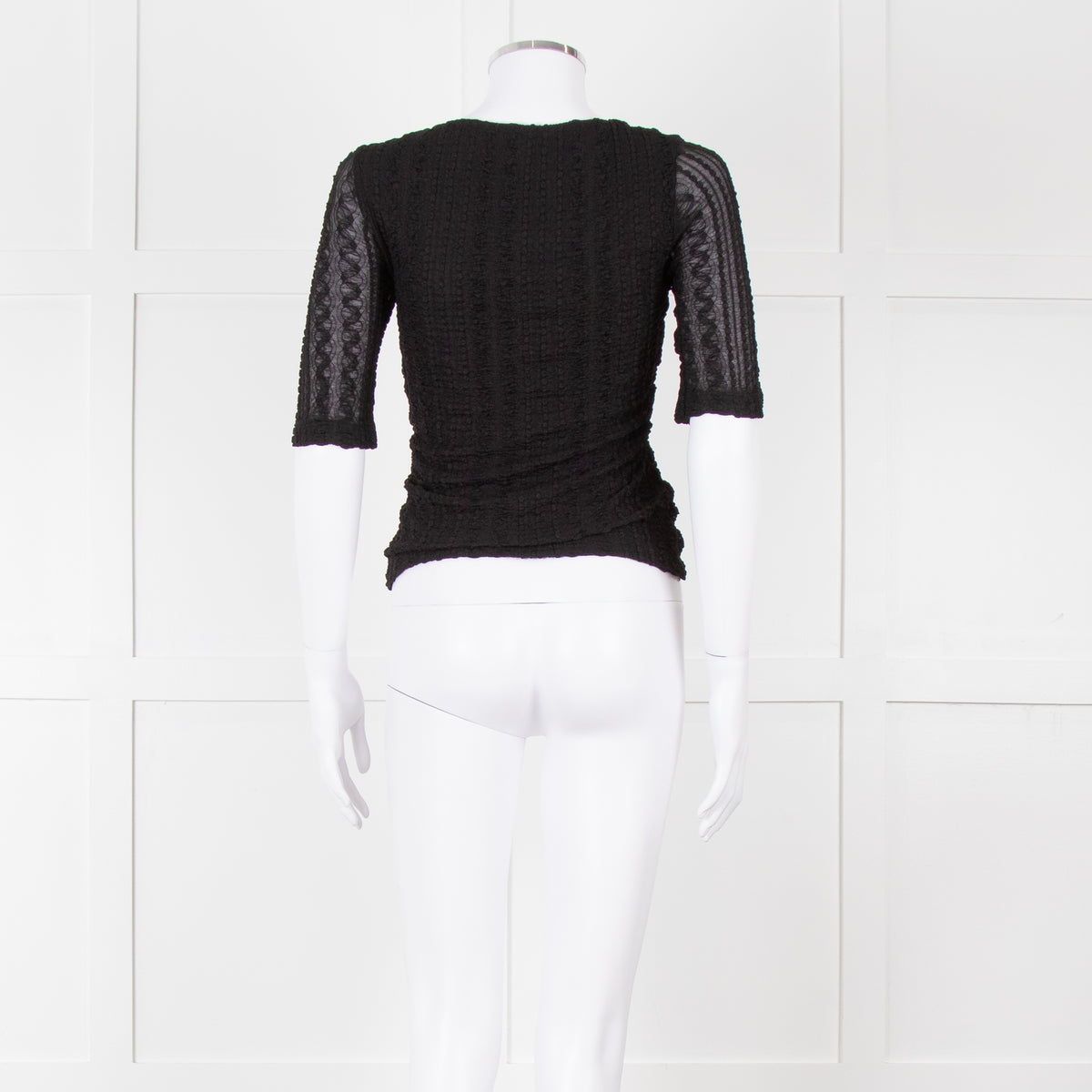 Ganni Black Crinkle Short Sleeve Fitted Top