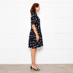 Diane Von Furstenberg Black Patterned Collared Dress