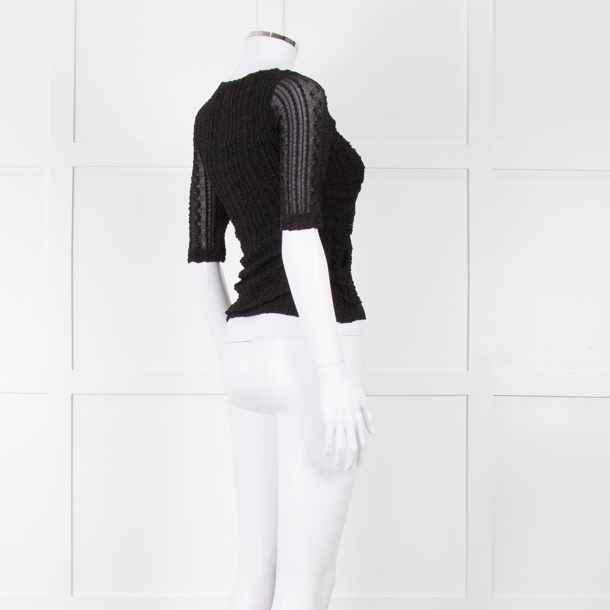Ganni Black Crinkle Short Sleeve Fitted Top