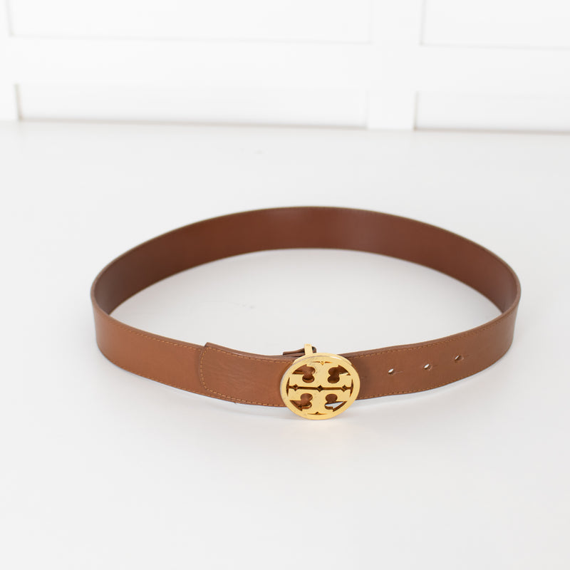 Tory Burch Tan Leather Belt With Gold Buckle