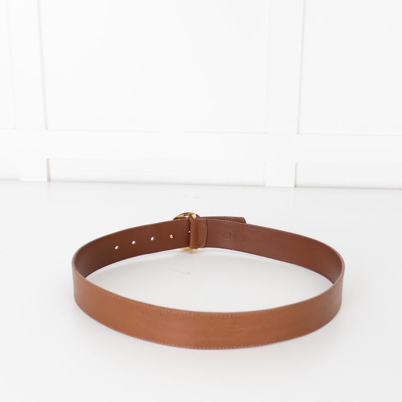 Tory Burch Tan Leather Belt With Gold Buckle