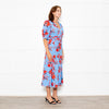 Diane Von Furstenberg Blue Stretch Cotton Tea Dress with Red Flowers