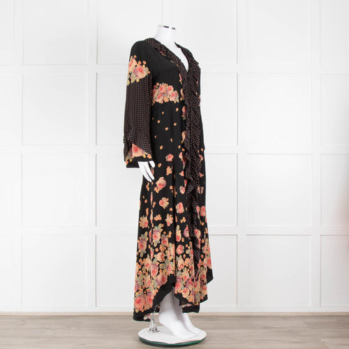 Vilshenko Aventina Silk Maxi Black Peony Dress