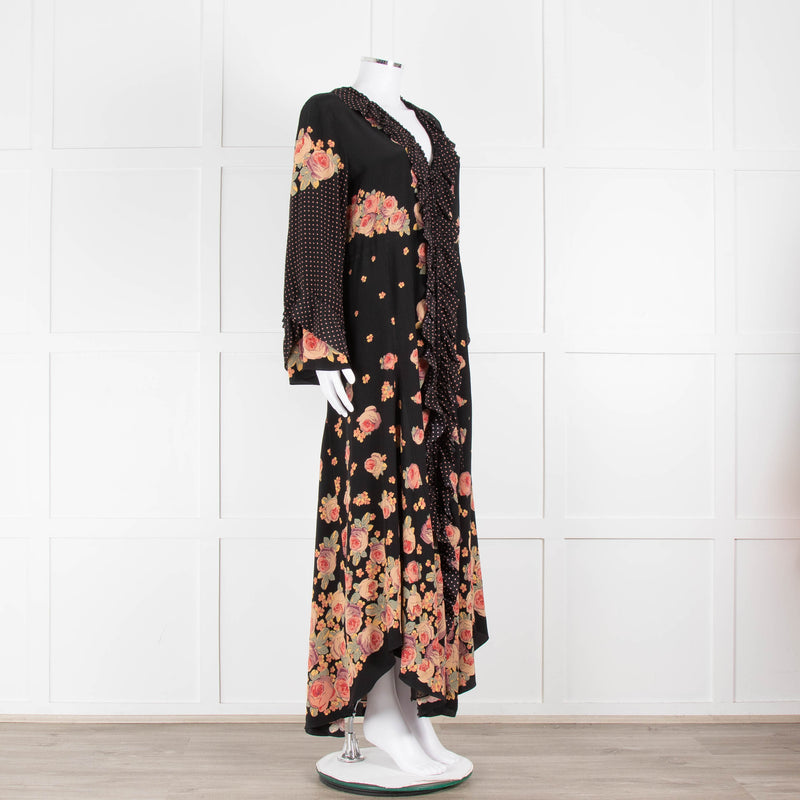 Vilshenko Aventina Silk Maxi Black Peony Dress
