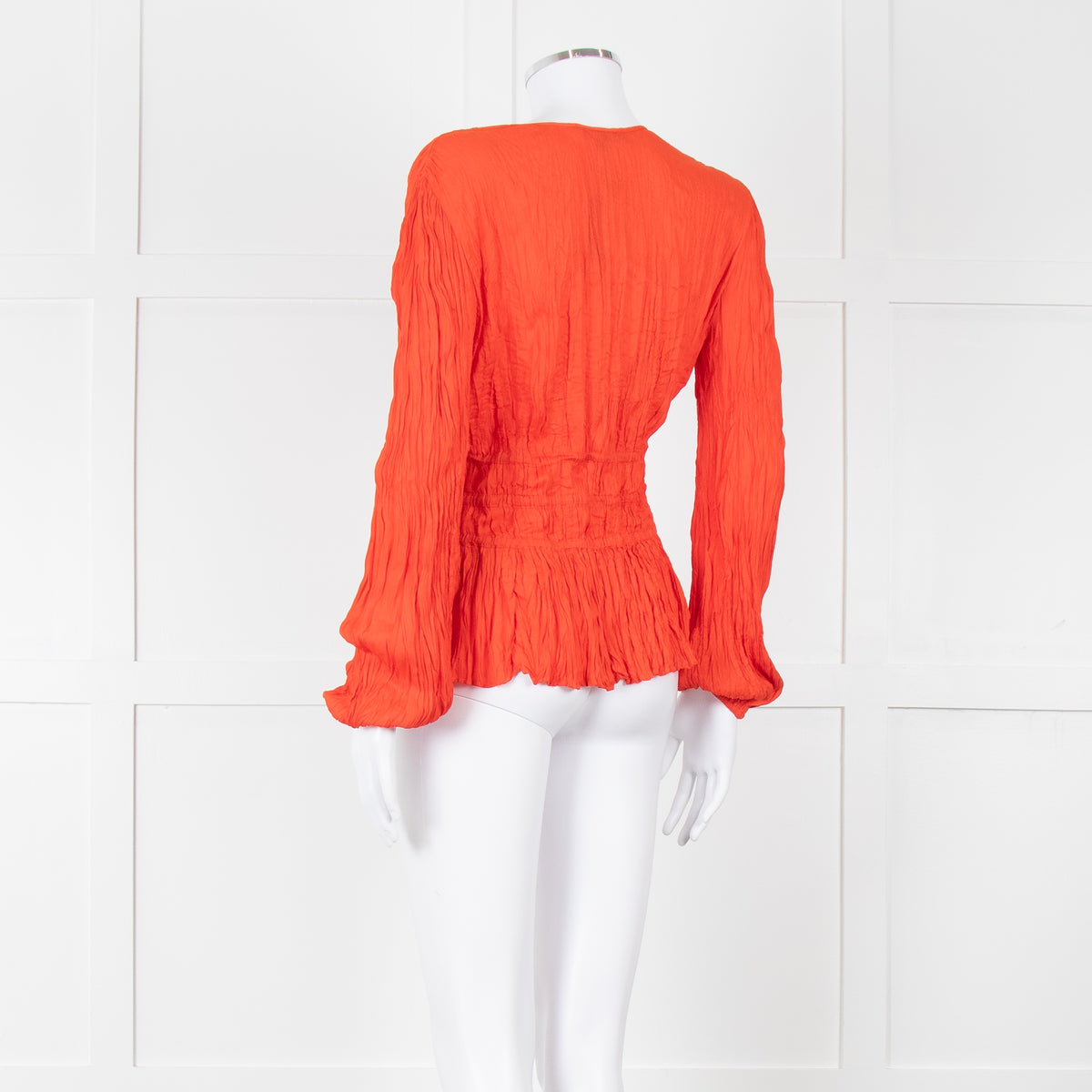 Maje Orange Crinkle Long Sleeve Top with Fitted Waist