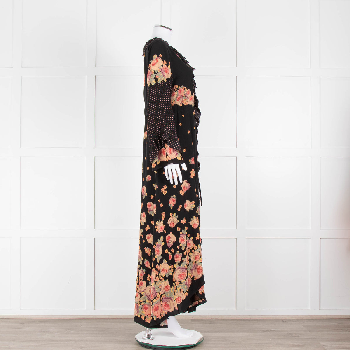 Vilshenko Aventina Silk Maxi Black Peony Dress