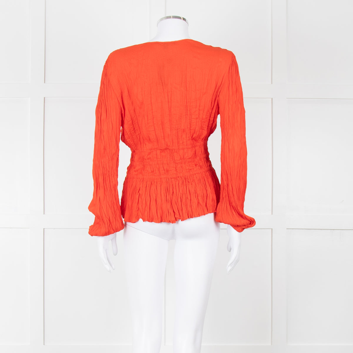 Maje Orange Crinkle Long Sleeve Top with Fitted Waist