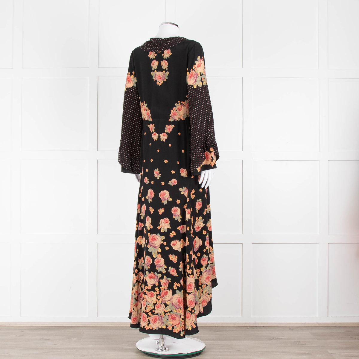 Vilshenko Aventina Silk Maxi Black Peony Dress