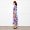 Diane Von Furstenberg Blue Stretch Cotton Tea Dress with Red Flowers