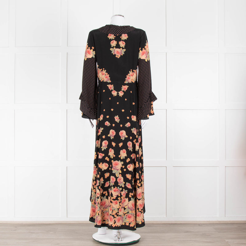 Vilshenko Aventina Silk Maxi Black Peony Dress