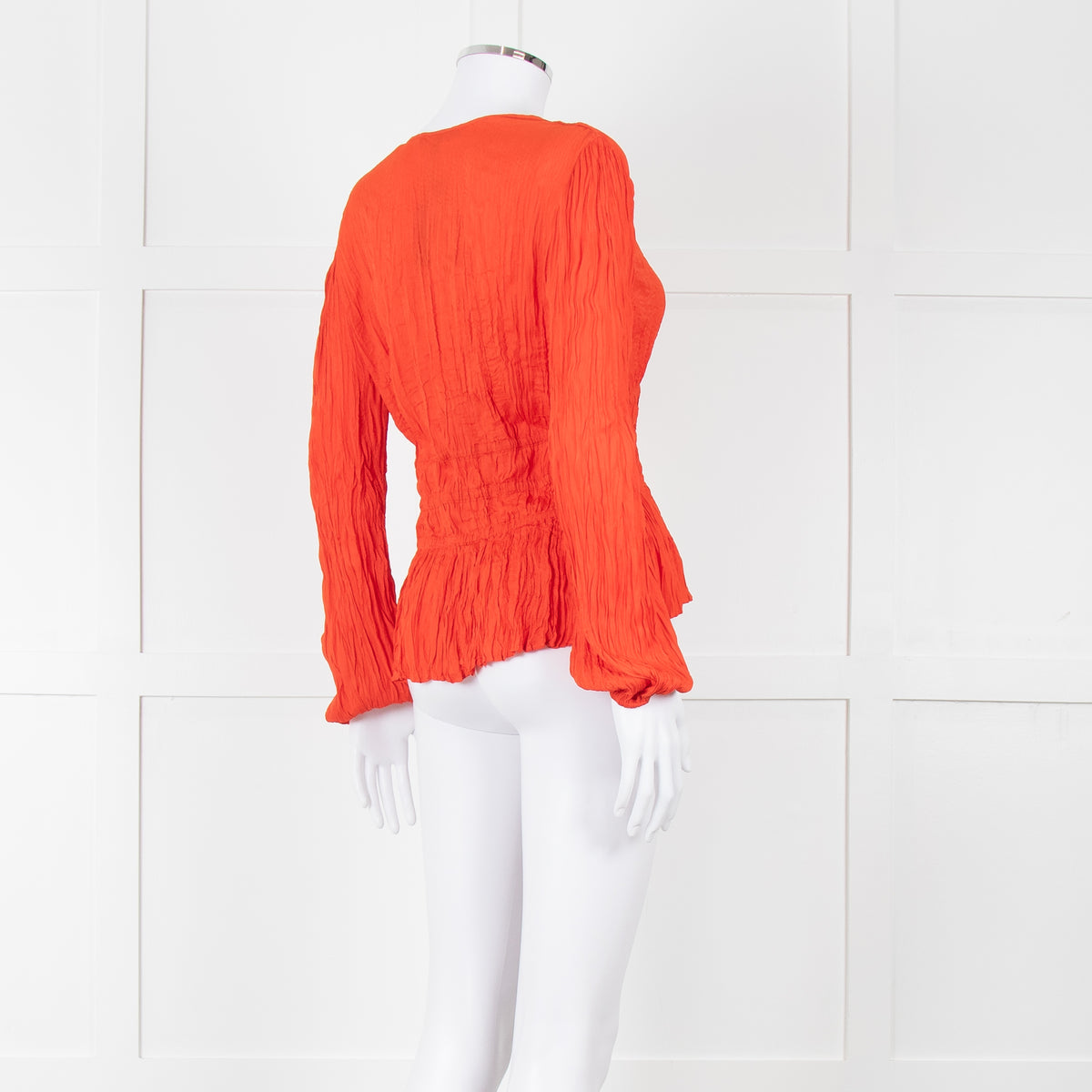 Maje Orange Crinkle Long Sleeve Top with Fitted Waist