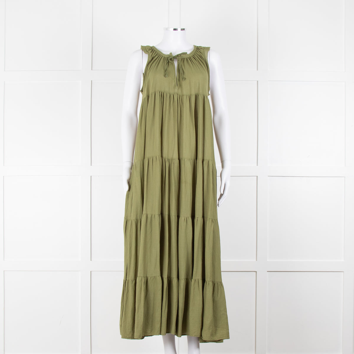 9seed Resort Green Cotton Tiered Maxi Dress