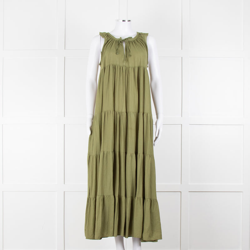 9seed Resort Green Cotton Tiered Maxi Dress