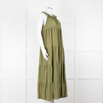 9seed Resort Green Cotton Tiered Maxi Dress