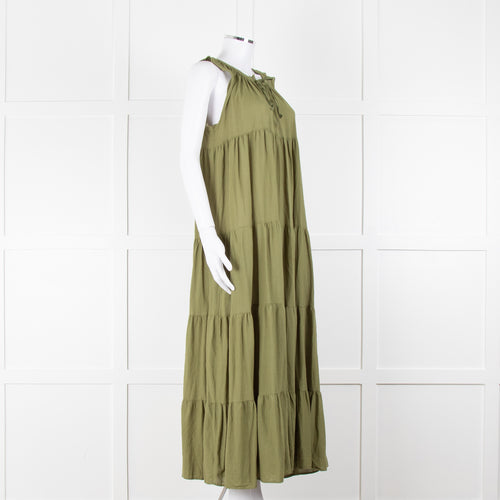 9seed Resort Green Cotton Tiered Maxi Dress