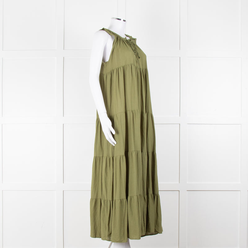 9seed Resort Green Cotton Tiered Maxi Dress