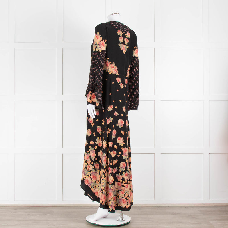 Vilshenko Aventina Silk Maxi Black Peony Dress