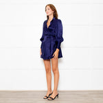 Zimmermann Blue Silk Longsleeve Wrap Dress With Ruched Shirt Sleeves