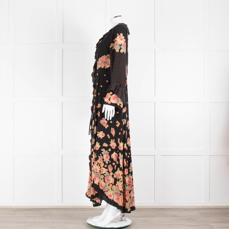 Vilshenko Aventina Silk Maxi Black Peony Dress