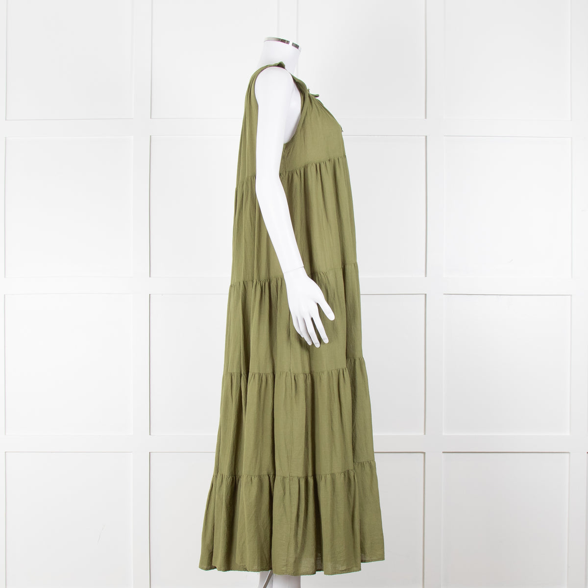 9seed Resort Green Cotton Tiered Maxi Dress