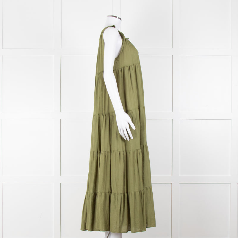 9seed Resort Green Cotton Tiered Maxi Dress