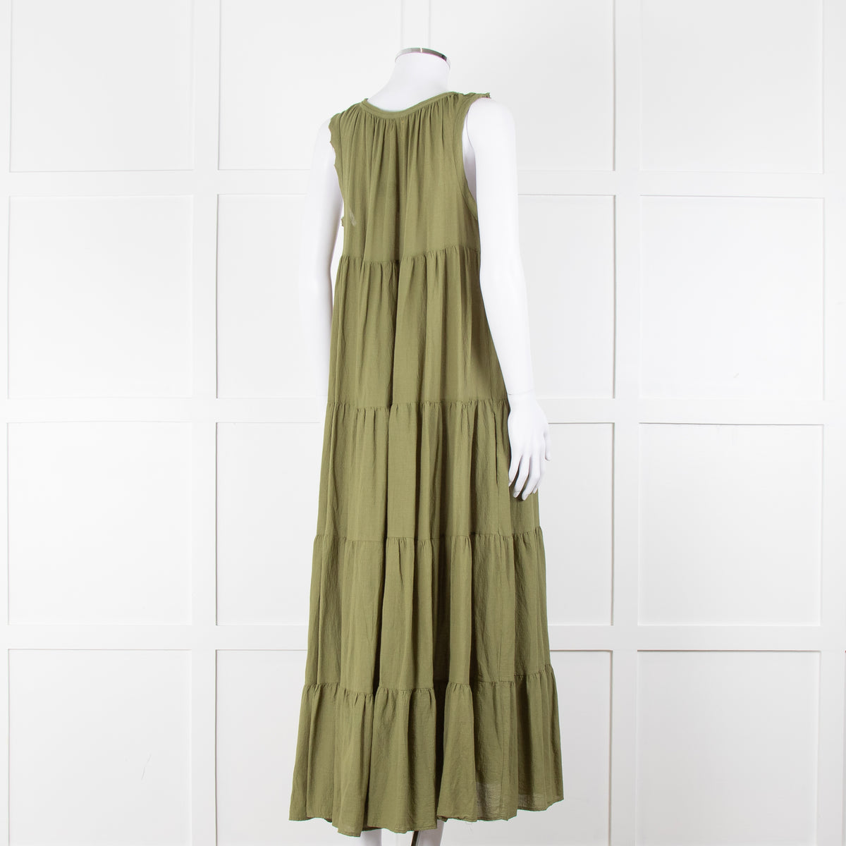9seed Resort Green Cotton Tiered Maxi Dress