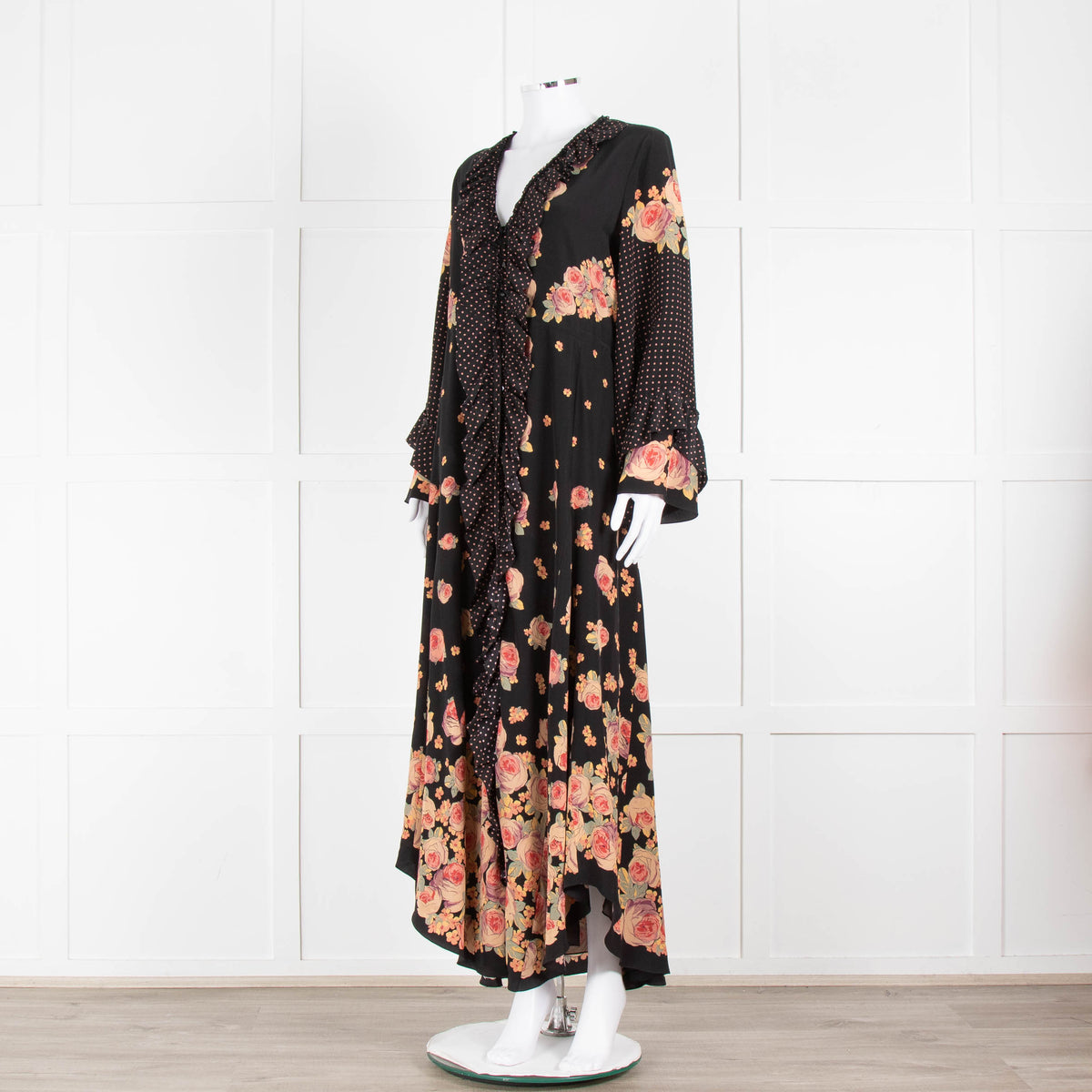 Vilshenko Aventina Silk Maxi Black Peony Dress