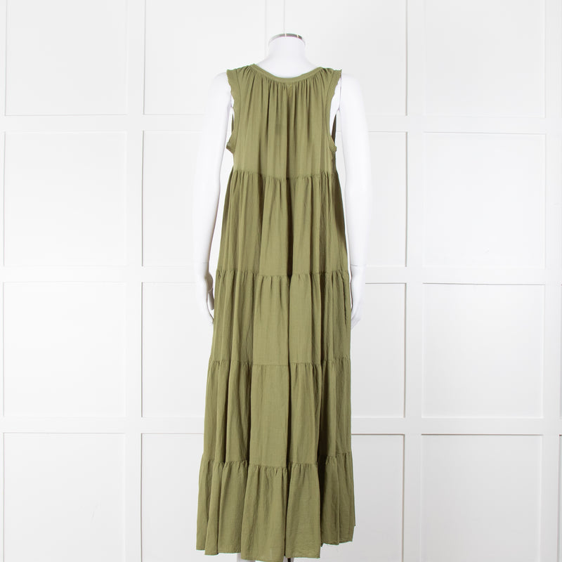 9seed Resort Green Cotton Tiered Maxi Dress
