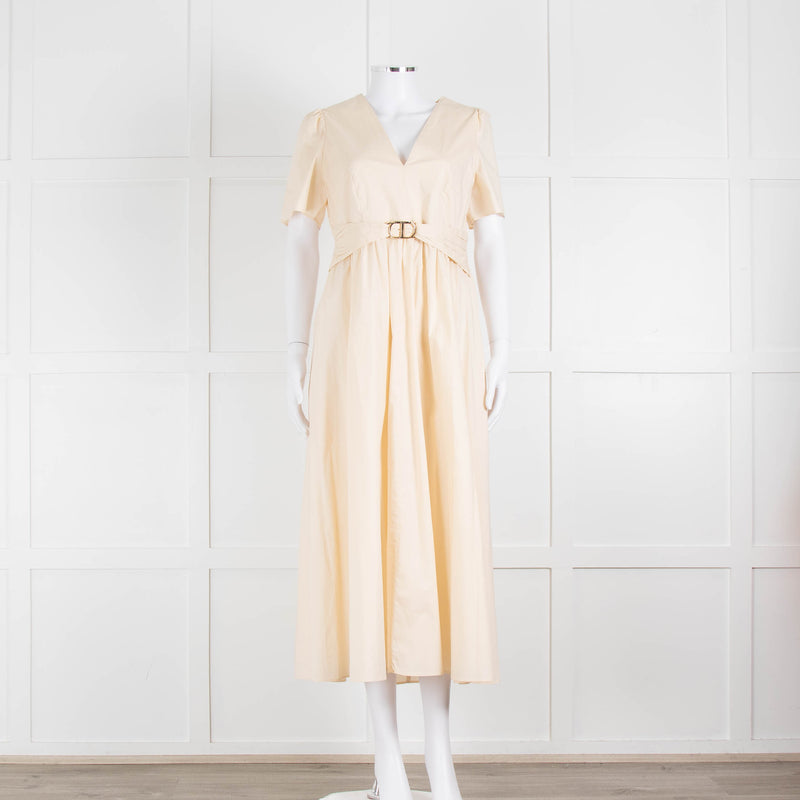 Twinset Beige Cotton Short Sleeve Midi Dress