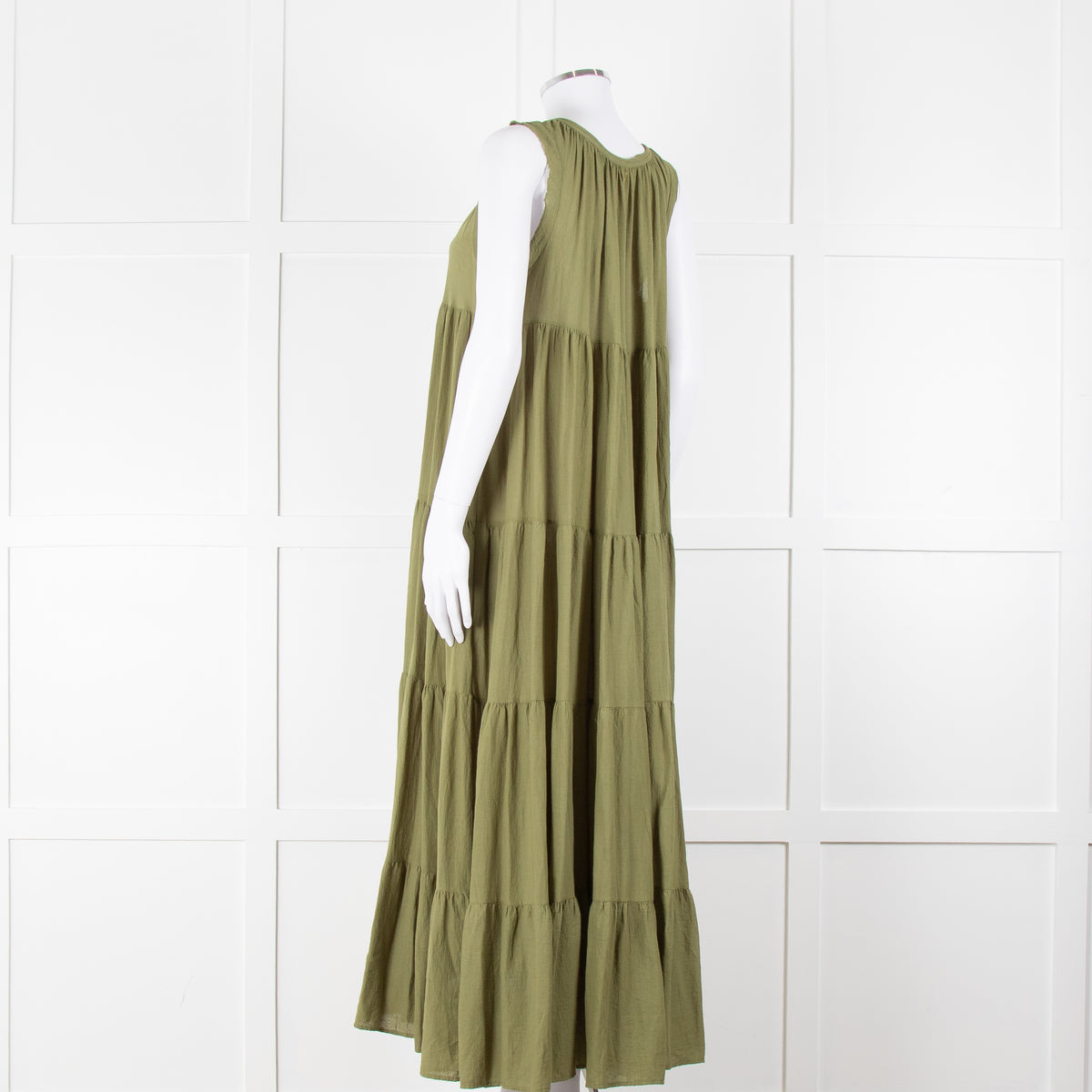 9seed Resort Green Cotton Tiered Maxi Dress