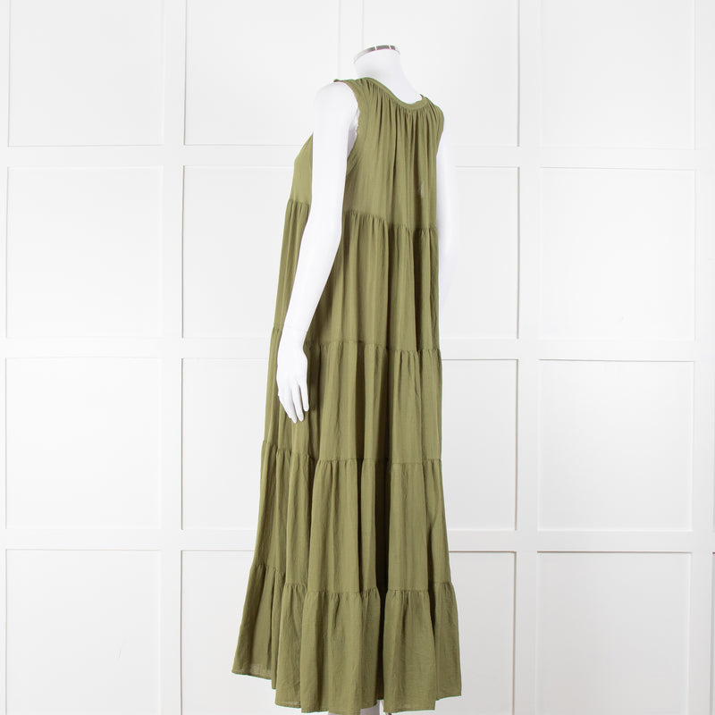9seed Resort Green Cotton Tiered Maxi Dress