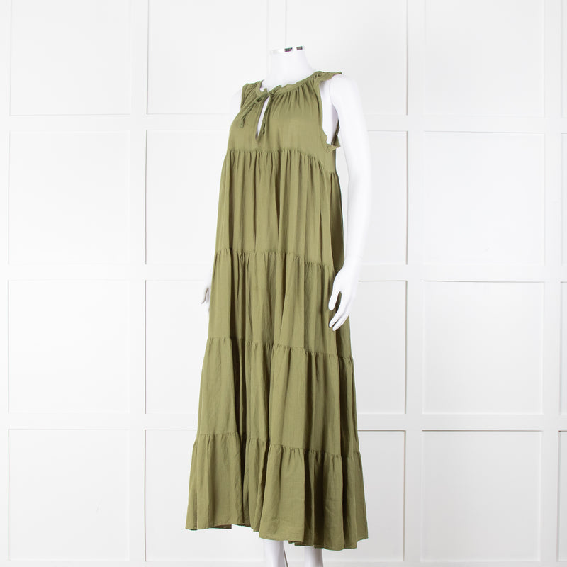 9seed Resort Green Cotton Tiered Maxi Dress