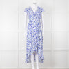 Aspiga Blue Animal Print Ruffle Trim Wrap Dress