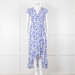 Aspiga Blue Animal Print Ruffle Trim Wrap Dress