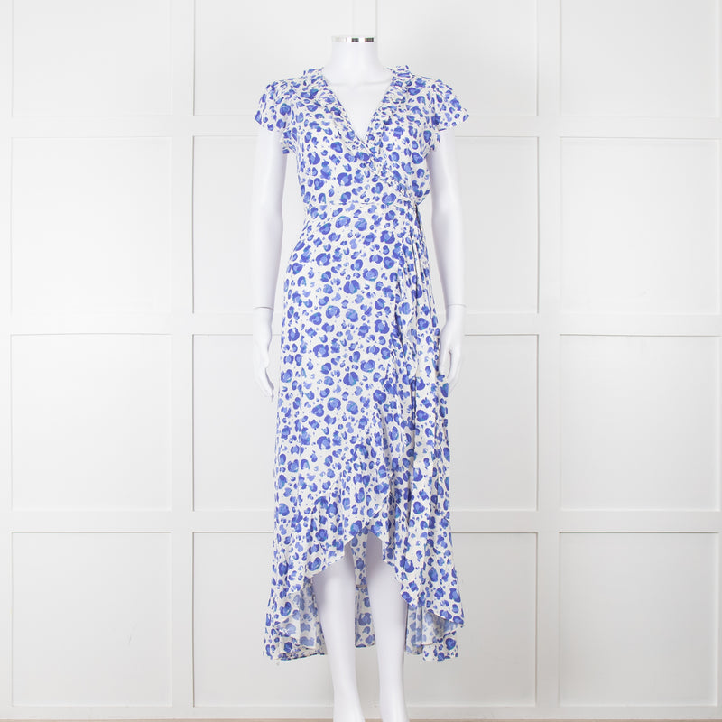 Aspiga Blue Animal Print Ruffle Trim Wrap Dress
