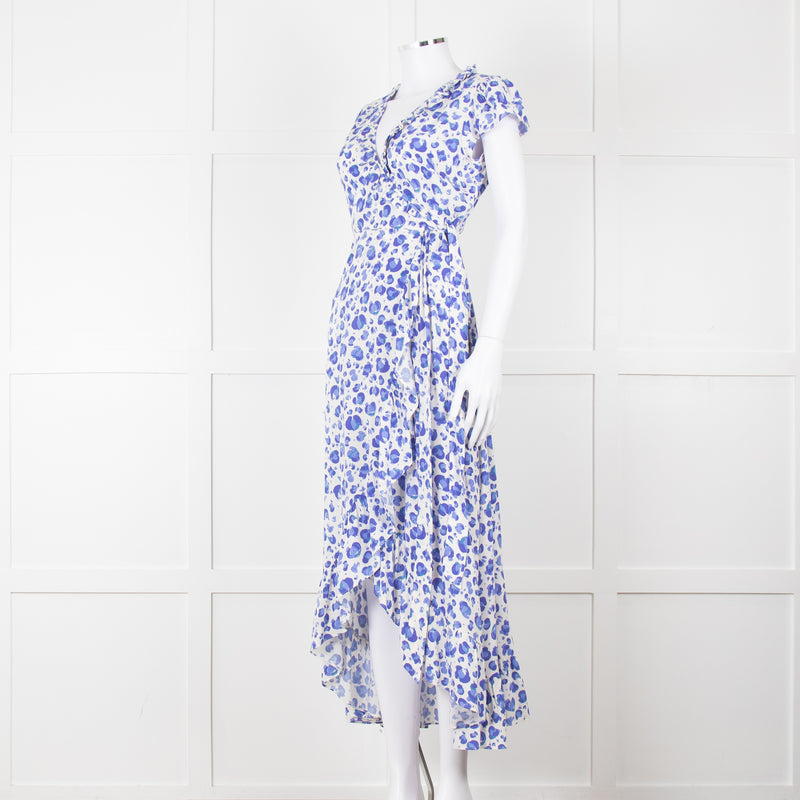 Aspiga Blue Animal Print Ruffle Trim Wrap Dress