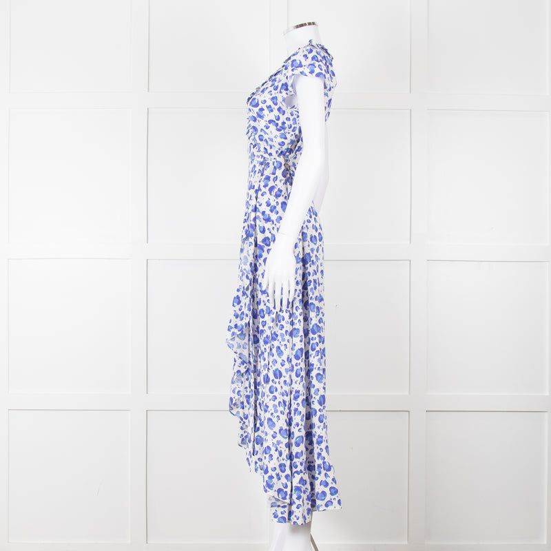 Aspiga Blue Animal Print Ruffle Trim Wrap Dress