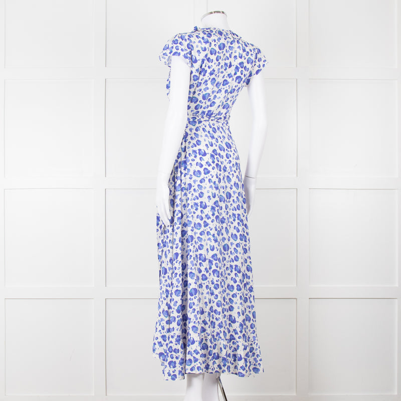 Aspiga Blue Animal Print Ruffle Trim Wrap Dress