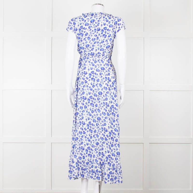 Aspiga Blue Animal Print Ruffle Trim Wrap Dress