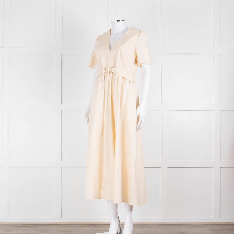 Twinset Beige Cotton Short Sleeve Midi Dress