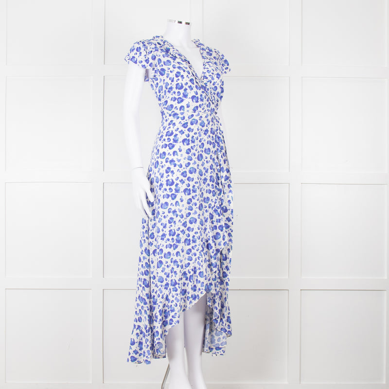 Aspiga Blue Animal Print Ruffle Trim Wrap Dress
