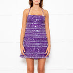 Valentino Purple Beaded Tulle Mini Dress with Spaghetti Straps