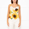 Dolce & Gabbana White Silk Mix Lace Trim Cami With Yellow Sunflower Print