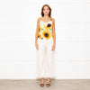 Dolce & Gabbana White Silk Mix Lace Trim Cami With Yellow Sunflower Print
