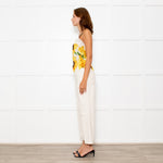 Dolce & Gabbana White Silk Mix Lace Trim Cami With Yellow Sunflower Print