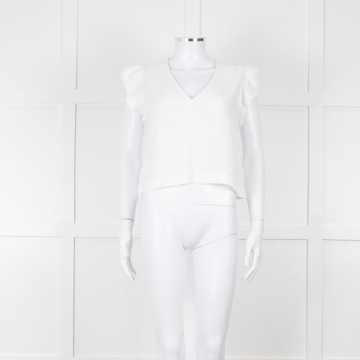 Rails White Check Cloth Short Top with Ruffled Shoulders